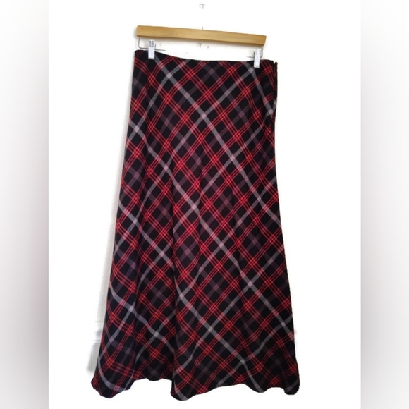 Liz Claiborne Dresses & Skirts - Plaid Maxi Skirt Office Academia Modest Red Black And Grey Plaid Size 12 Large